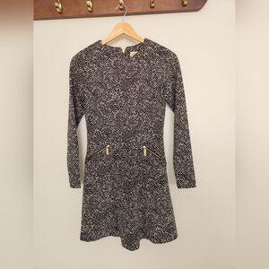 Michael Kors Monochrome Long Sleeve Dress with Gold Accents